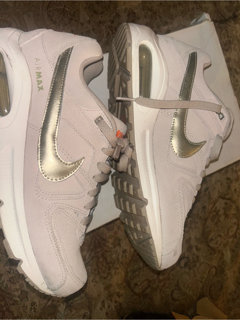Nike Women's Sneakers in Pale Pink with Metallic Gold Swoosh